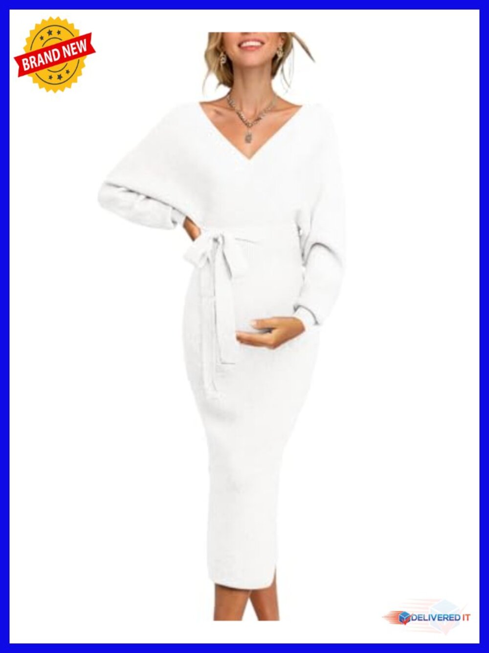 Maternity Nursing Wrap Sweater Dress Long Sleeve V-Neck Maxi Fall Winter